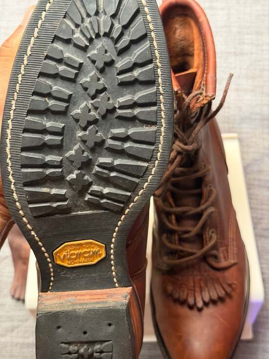 Santa Fe Boot Co. Vintage Brown Leather Kiltie Lace Up Work Boots with Vibram So main image 5